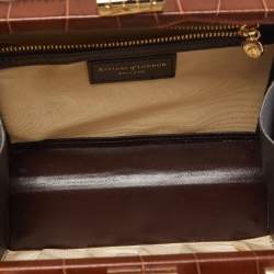 Aspinal Of London Brown Croc Embossed Leather Trunk Top Handle Bag