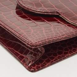 Pre Owned Aspinal Of London Burgundy Croc Embossed Leather Chain Clutch