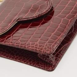 Pre Owned Aspinal Of London Burgundy Croc Embossed Leather Chain Clutch