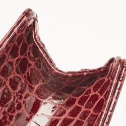 Pre Owned Aspinal Of London Burgundy Croc Embossed Leather Chain Clutch