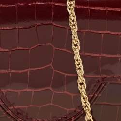 Pre Owned Aspinal Of London Burgundy Croc Embossed Leather Chain Clutch