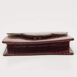 Pre Owned Aspinal Of London Burgundy Croc Embossed Leather Chain Clutch