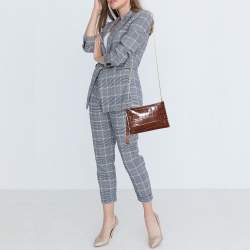 Aspinal Of London Brown Croc Embossed Leather Soho Clutch