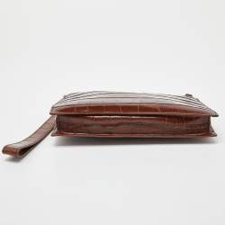 Aspinal Of London Brown Croc Embossed Leather Soho Clutch