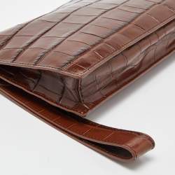 Aspinal Of London Brown Croc Embossed Leather Soho Clutch