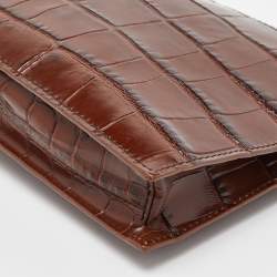 Aspinal Of London Brown Croc Embossed Leather Soho Clutch