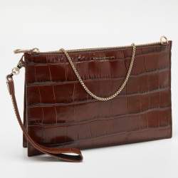 Aspinal Of London Brown Croc Embossed Leather Soho Clutch