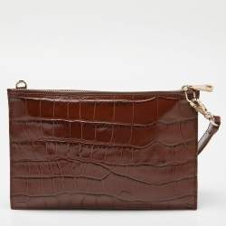 Aspinal Of London Brown Croc Embossed Leather Soho Clutch
