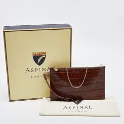 Aspinal Of London Brown Croc Embossed Leather Soho Clutch