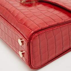 Aspinal of London Red Croc Embossed Leather Small Mayfair Top Handle Bag