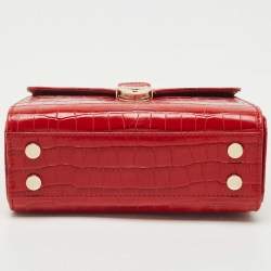 Aspinal of London Red Croc Embossed Leather Small Mayfair Top Handle Bag