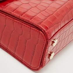 Aspinal of London Red Croc Embossed Leather Small Mayfair Top Handle Bag