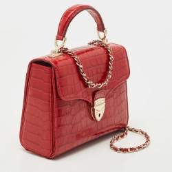 Aspinal of London Red Croc Embossed Leather Small Mayfair Top Handle Bag