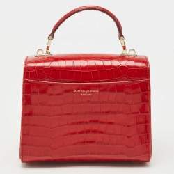Aspinal of London Red Croc Embossed Leather Small Mayfair Top Handle Bag