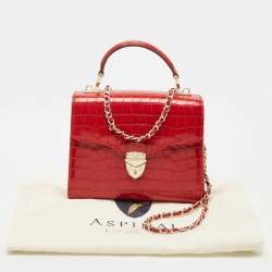 Aspinal of London Red Croc Embossed Leather Small Mayfair Top Handle Bag