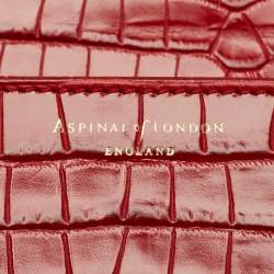 Aspinal of London Red Croc Embossed Leather Small Mayfair Top Handle Bag