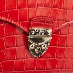 Aspinal of London Red Croc Embossed Leather Small Mayfair Top Handle Bag