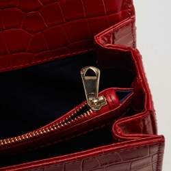 Aspinal of London Red Croc Embossed Leather Small Mayfair Top Handle Bag