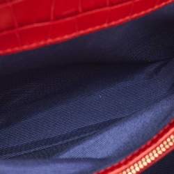 Aspinal of London Red Croc Embossed Leather Small Mayfair Top Handle Bag