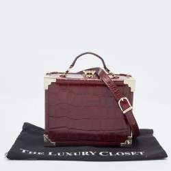 Aspinal Of London Burgundy Croc Embossed Leather Trunk Top Handle Bag