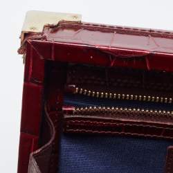 Aspinal Of London Burgundy Croc Embossed Leather Trunk Top Handle Bag