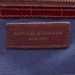 Aspinal Of London Burgundy Croc Embossed Leather Trunk Top Handle Bag
