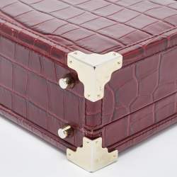 Aspinal Of London Burgundy Croc Embossed Leather Trunk Top Handle Bag