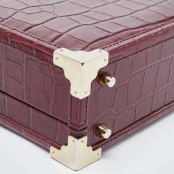 Aspinal Of London Burgundy Croc Embossed Leather Trunk Top Handle Bag