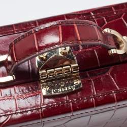 Aspinal Of London Burgundy Croc Embossed Leather Trunk Top Handle Bag