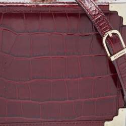 Aspinal Of London Burgundy Croc Embossed Leather Trunk Top Handle Bag