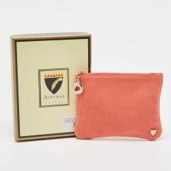 Pre Owned Aspinal Of London Peach Nubuck Leather Zip Pouch