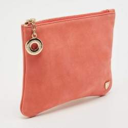 Pre Owned Aspinal Of London Peach Nubuck Leather Zip Pouch