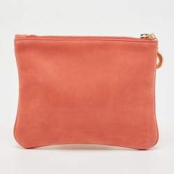 Pre Owned Aspinal Of London Peach Nubuck Leather Zip Pouch