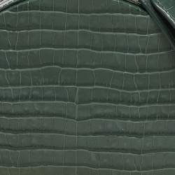 Aspinal Of London Green Croc Embossed Leather Hat Box Top Handle Bag