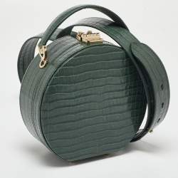 Aspinal Of London Green Croc Embossed Leather Hat Box Top Handle Bag