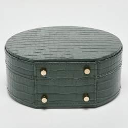 Aspinal Of London Green Croc Embossed Leather Hat Box Top Handle Bag
