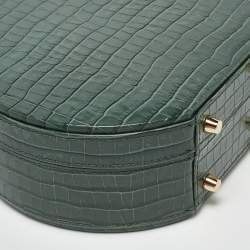 Aspinal Of London Green Croc Embossed Leather Hat Box Top Handle Bag