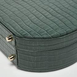 Aspinal Of London Green Croc Embossed Leather Hat Box Top Handle Bag
