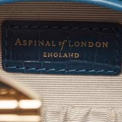 Aspinal Of London Teal Blue Croc Embossed Leather Hat Box Shoulder Bag