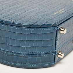 Aspinal Of London Teal Blue Croc Embossed Leather Hat Box Shoulder Bag