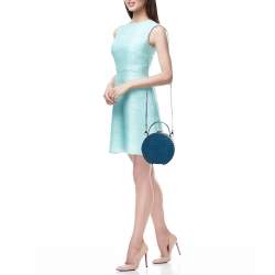 Aspinal Of London Teal Blue Croc Embossed Leather Hat Box Shoulder Bag