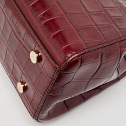 Pre Owned Aspinal Of London Burgundy Croc Embossed Leather Small Florence Snap Tote