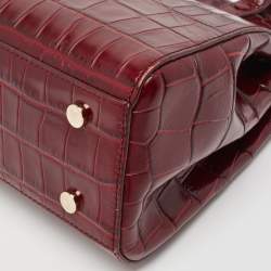 Pre Owned Aspinal Of London Burgundy Croc Embossed Leather Small Florence Snap Tote