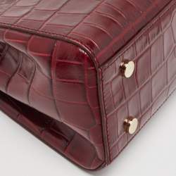 Pre Owned Aspinal Of London Burgundy Croc Embossed Leather Small Florence Snap Tote