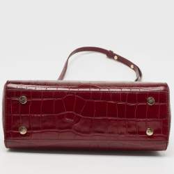 Pre Owned Aspinal Of London Burgundy Croc Embossed Leather Small Florence Snap Tote