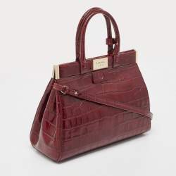 Pre Owned Aspinal Of London Burgundy Croc Embossed Leather Small Florence Snap Tote