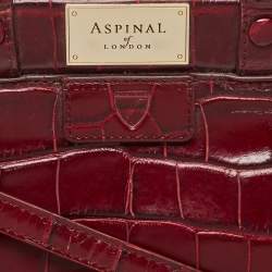 Pre Owned Aspinal Of London Burgundy Croc Embossed Leather Small Florence Snap Tote