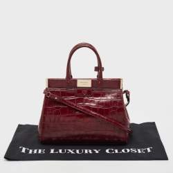 Pre Owned Aspinal Of London Burgundy Croc Embossed Leather Small Florence Snap Tote