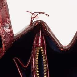 Pre Owned Aspinal Of London Burgundy Croc Embossed Leather Small Florence Snap Tote