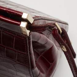 Pre Owned Aspinal Of London Burgundy Croc Embossed Leather Small Florence Snap Tote